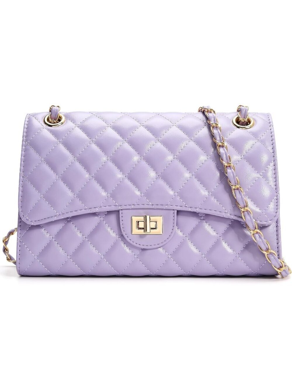 Women's Light Purple Quilted Pu Leather Chain Strap Crossbody Shoulder Bag